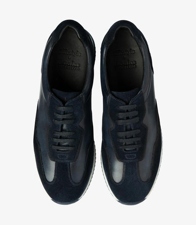 LOAKE LINFORD NAVY LEATHER TRAINER RUBBER SOLE F-MEDIUM