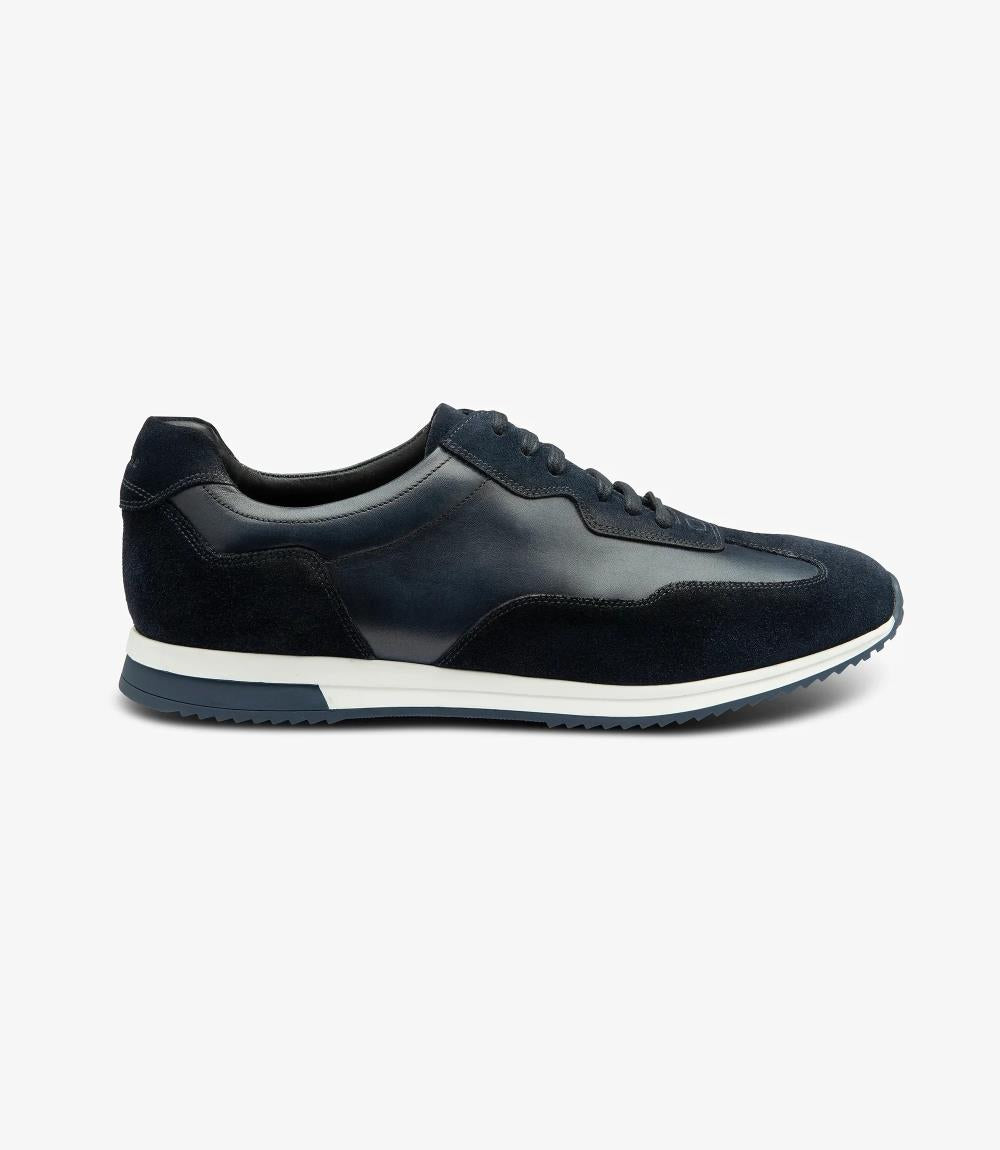 LOAKE LINFORD NAVY LEATHER TRAINER RUBBER SOLE F-MEDIUM