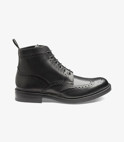 LOAKE BEDALE BLACK BROGUE BOOT RUBBER SOLE G-WIDE