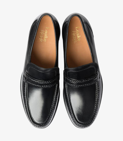 LOAKE ROME BLACK LOAFER MOCCASIN LEATHER SOLE GX-EXTRA WIDE