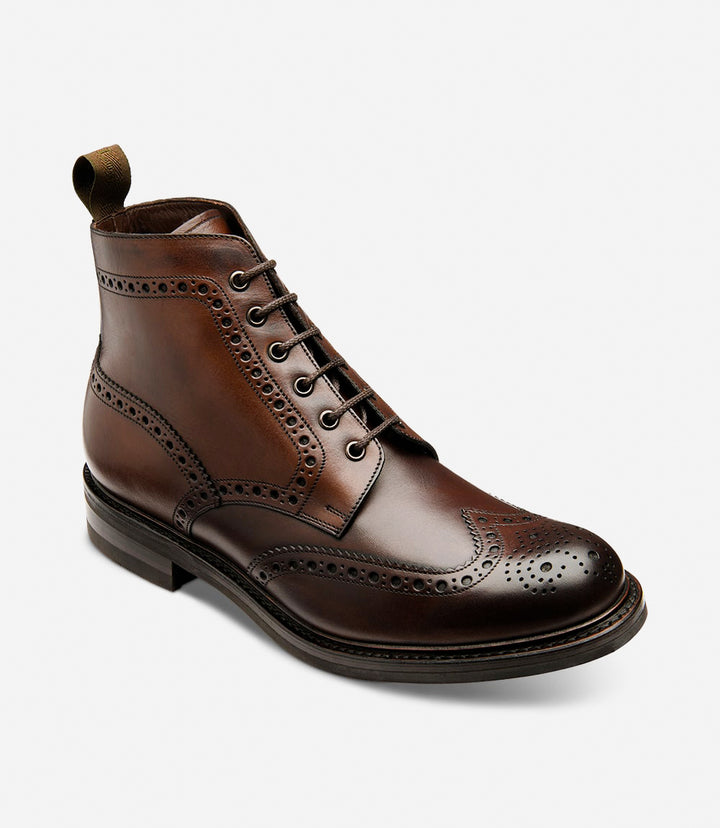 LOAKE BEDALE DARK BROWN BROGUE BOOT RUBBER SOLE G-WIDE