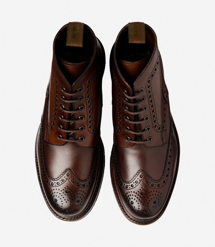 LOAKE BEDALE DARK BROWN BROGUE BOOT RUBBER SOLE G-WIDE