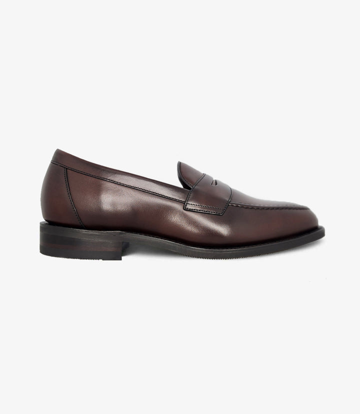 LOAKE IMPERIAL DARK BROWN LOAFER SLIP ON RUBBER SOLE F-MEDIUM