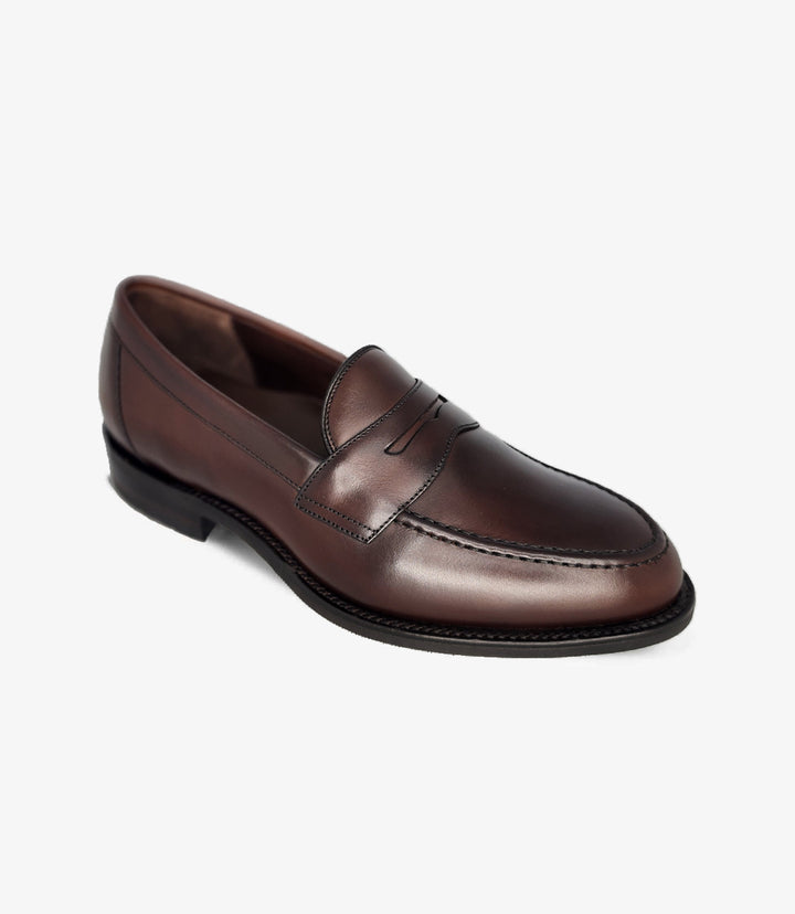 LOAKE IMPERIAL DARK BROWN LOAFER SLIP ON RUBBER SOLE F-MEDIUM