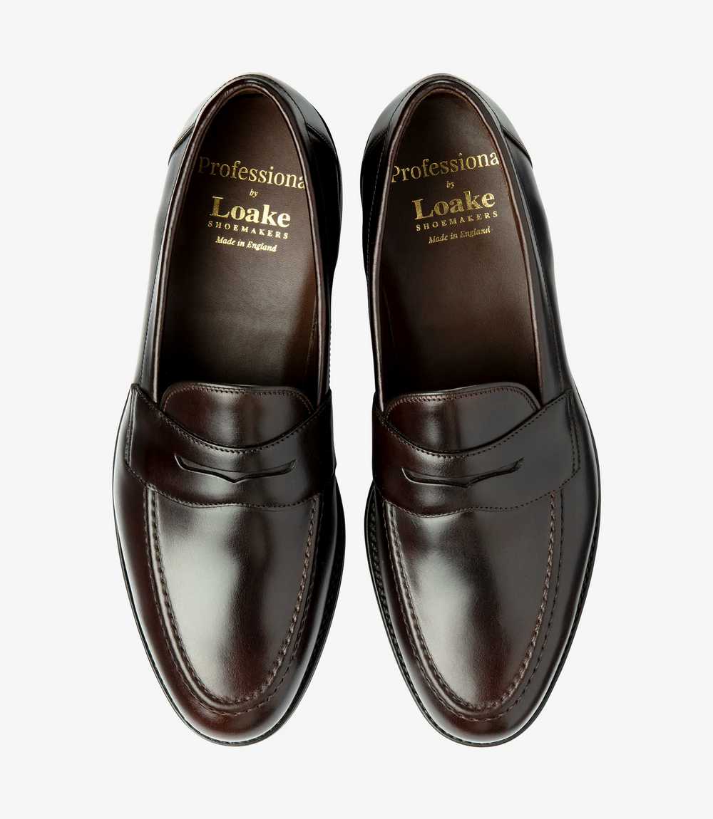 LOAKE IMPERIAL DARK BROWN LOAFER SLIP ON RUBBER SOLE F-MEDIUM