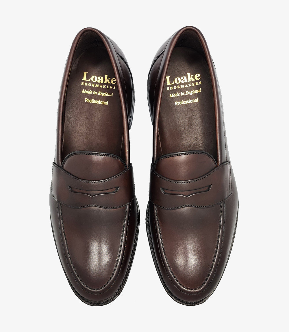 LOAKE IMPERIAL DARK BROWN LOAFER SLIP ON RUBBER SOLE F-MEDIUM