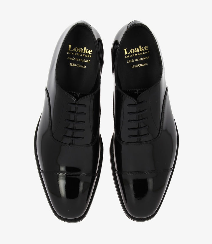 LOAKE ALDWYCH PATENT BLACK OXFORD TOE CAP LEATHER SOLE F-MEDIUM