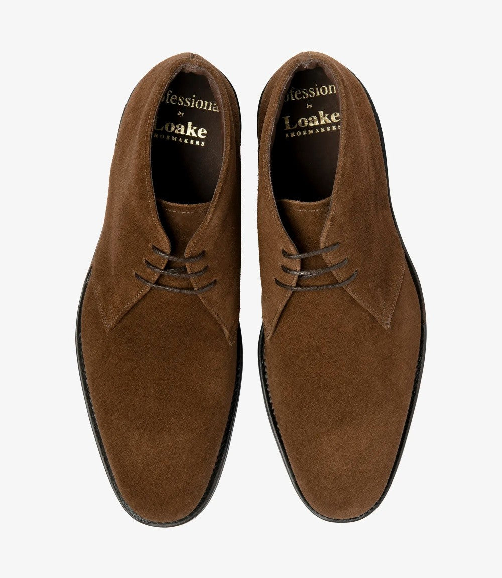 LOAKE ALTMAN BROWN SUEDE DERBY BOOT RUBBER SOLE G-WIDE