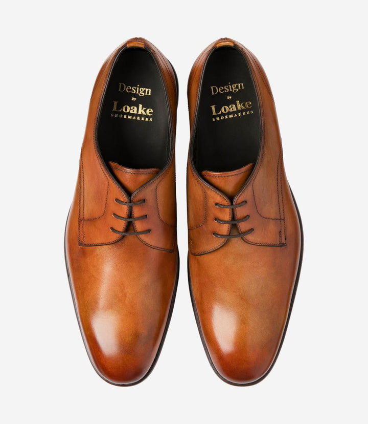 LOAKE ATHERTON TAN DERBY LEATHER/RUBBER SOLE F-MEDIUM