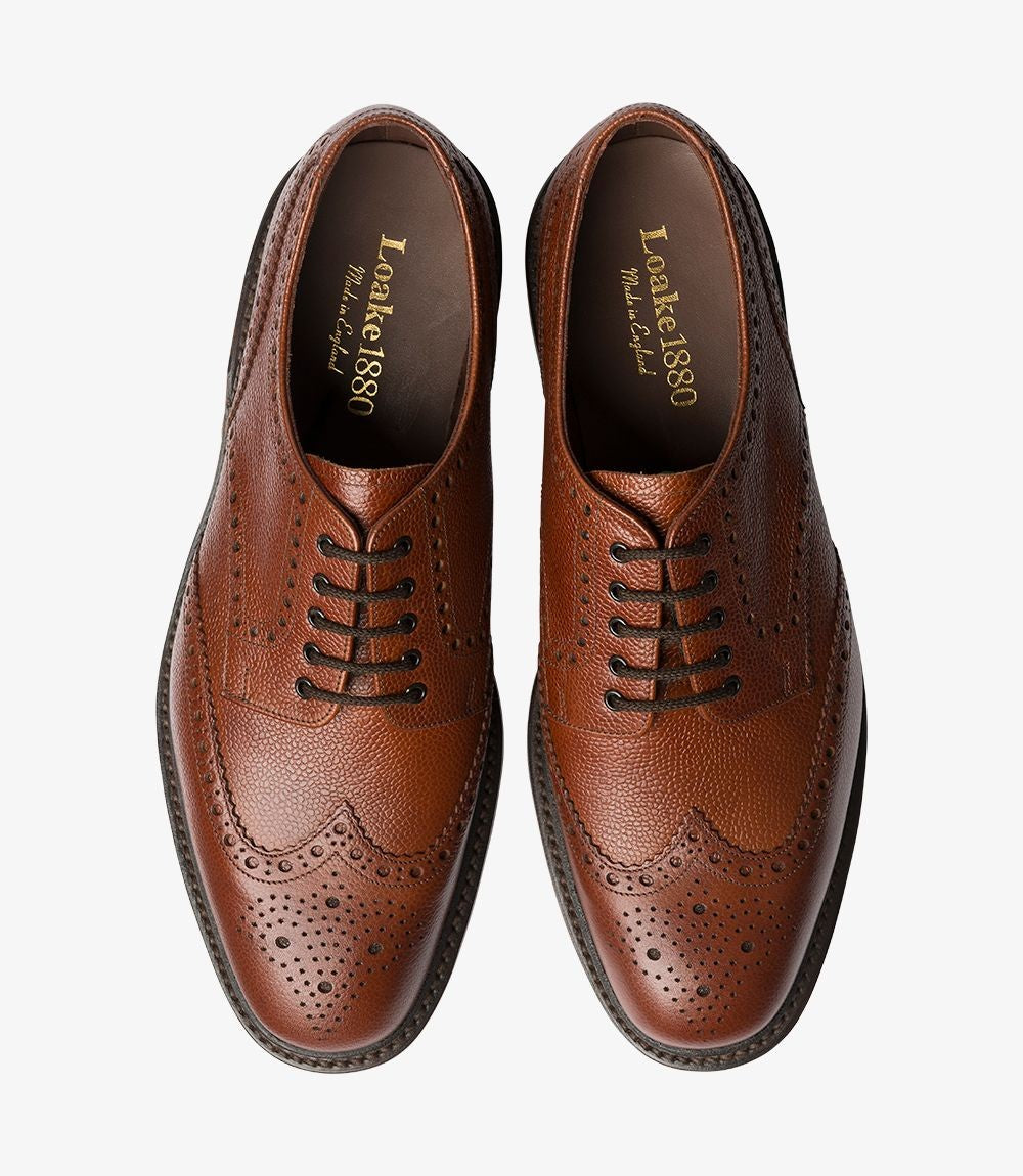 LOAKE BADMINTON DARK BROWN BROGUE RUBBER SOLE G-WIDE