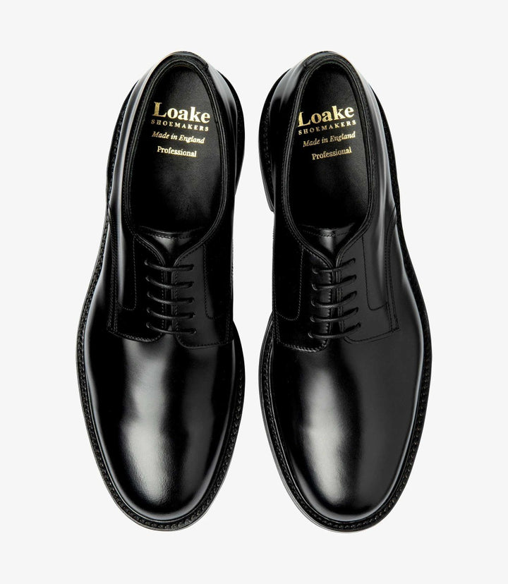 LOAKE BARBICAN BLACK DERBY RUBBER SOLE F-MEDIUM