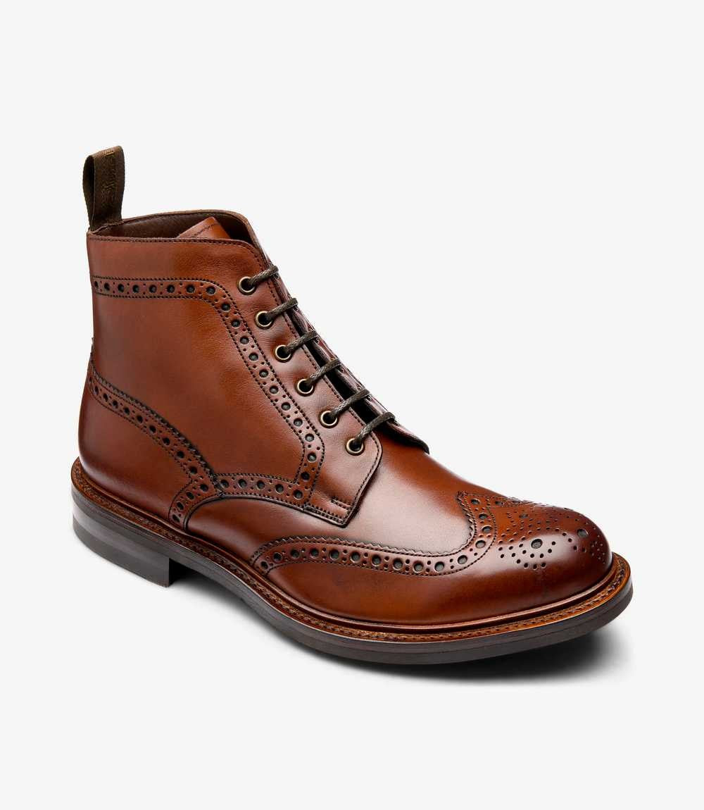 LOAKE BEDALE SEARED MAHOGANY DERBY BROGUE BOOT RUBBER SOLE G-WIDE