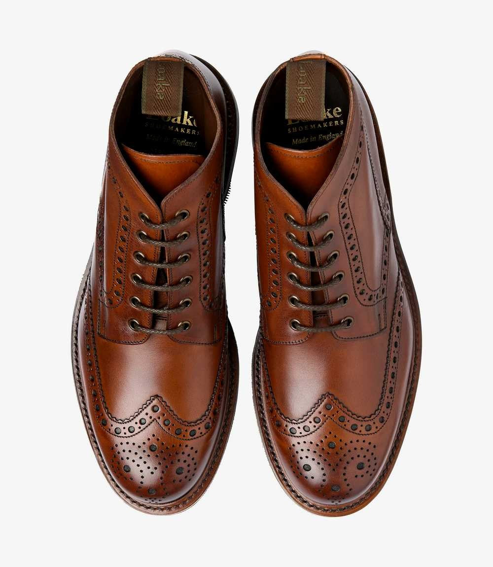 LOAKE BEDALE SEARED MAHOGANY DERBY BROGUE BOOT RUBBER SOLE G-WIDE