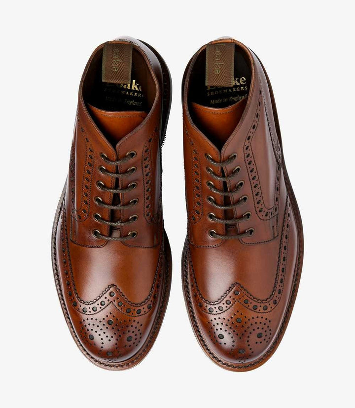 LOAKE BEDALE SEARED MAHOGANY DERBY BROGUE BOOT RUBBER SOLE G-WIDE