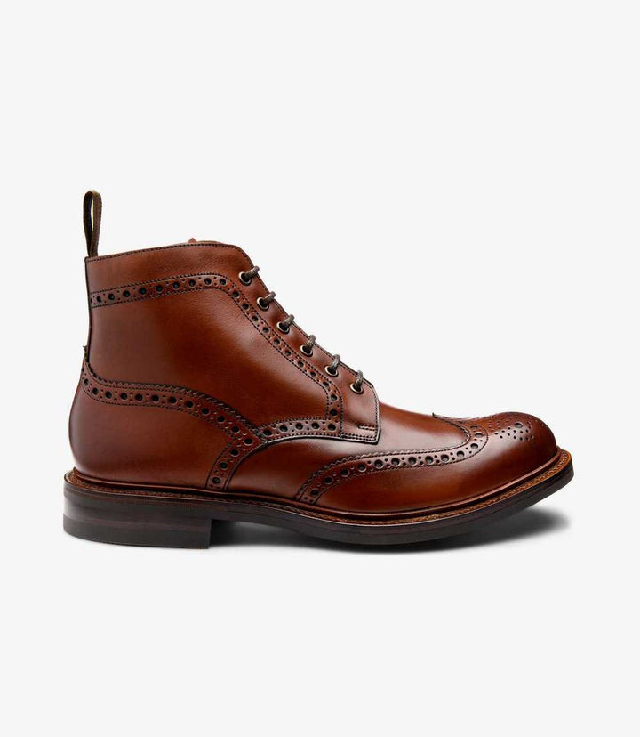 LOAKE BEDALE SEARED MAHOGANY DERBY BROGUE BOOT RUBBER SOLE G-WIDE