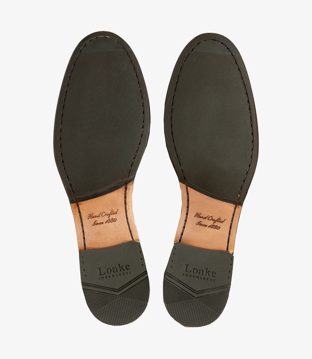 LOAKE BELGRAVE NAVY SUEDE LOAFER SLIP ON RUBBER SOLE F-MEDIUM