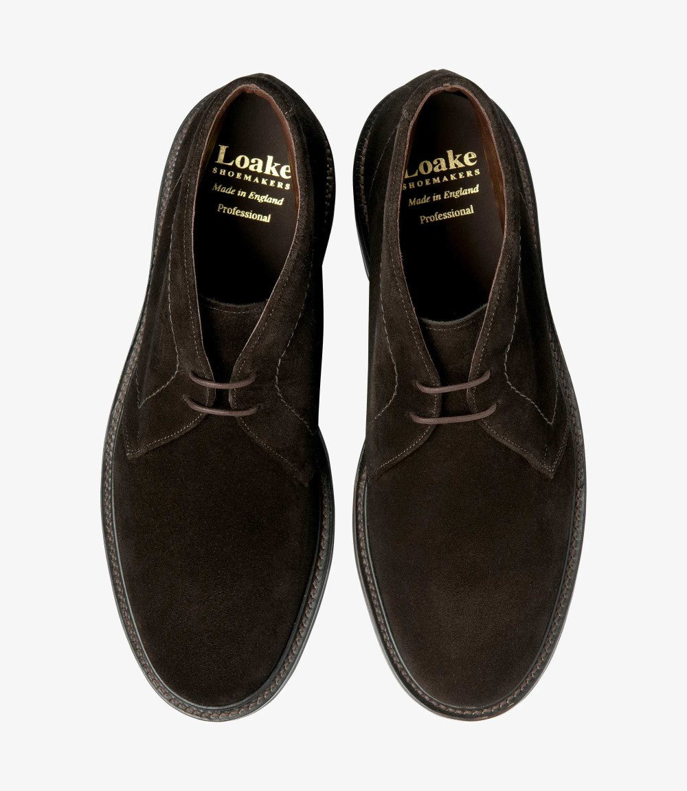 LOAKE BERKELEY DARK BROWN SUEDE DERBY BOOT RUBBER SOLE F-MEDIUM