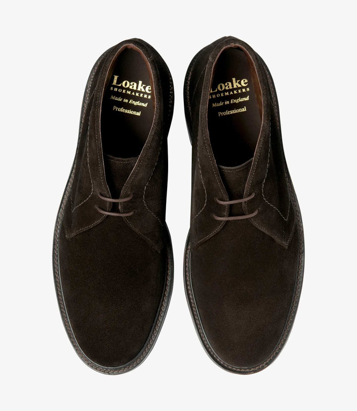 LOAKE BERKELEY DARK BROWN SUEDE DERBY BOOT RUBBER SOLE F-MEDIUM