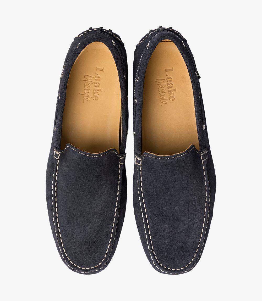 LOAKE DONINGTON NAVY SUEDE DRIVER SHOE MOCCASIN SOLE F-MEDIUM