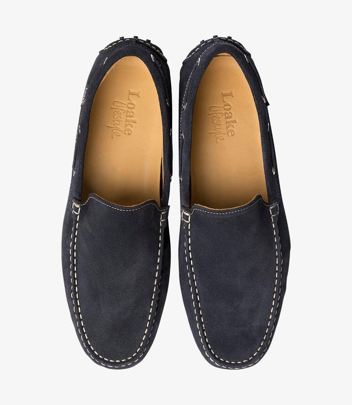 LOAKE DONINGTON NAVY SUEDE DRIVER SHOE MOCCASIN SOLE F-MEDIUM