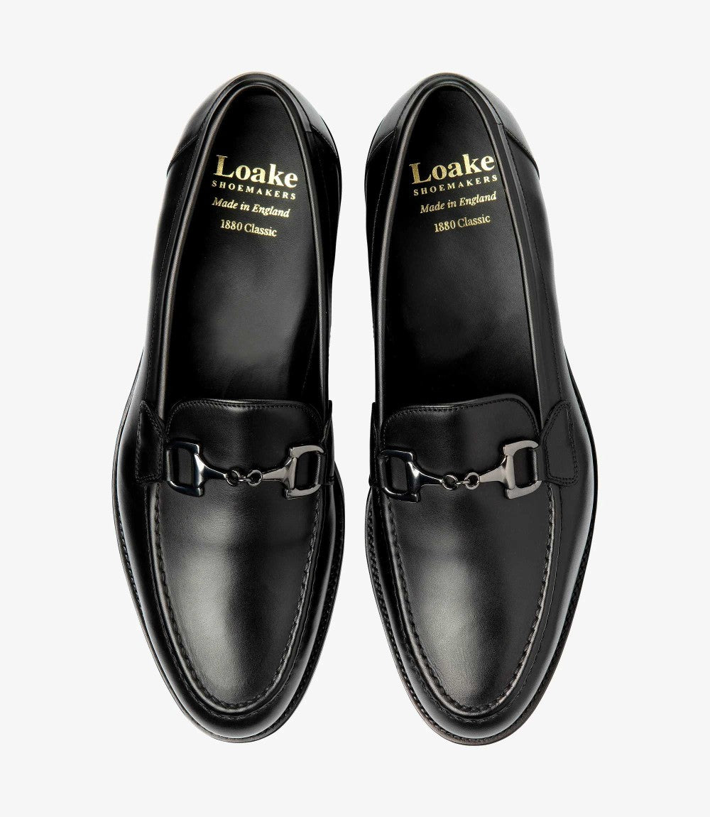LOAKE KENSINGTON BLACK LOAFER SLIP ON RUBBER SOLE F-MEDIUM