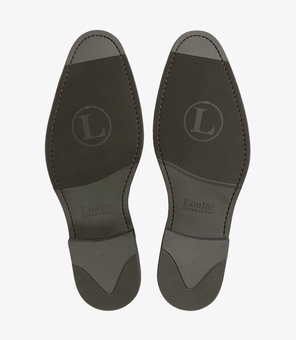 LOAKE KENSINGTON DARK BROWN LOAFER SLIP ON RUBBER SOLE F-MEDIUM