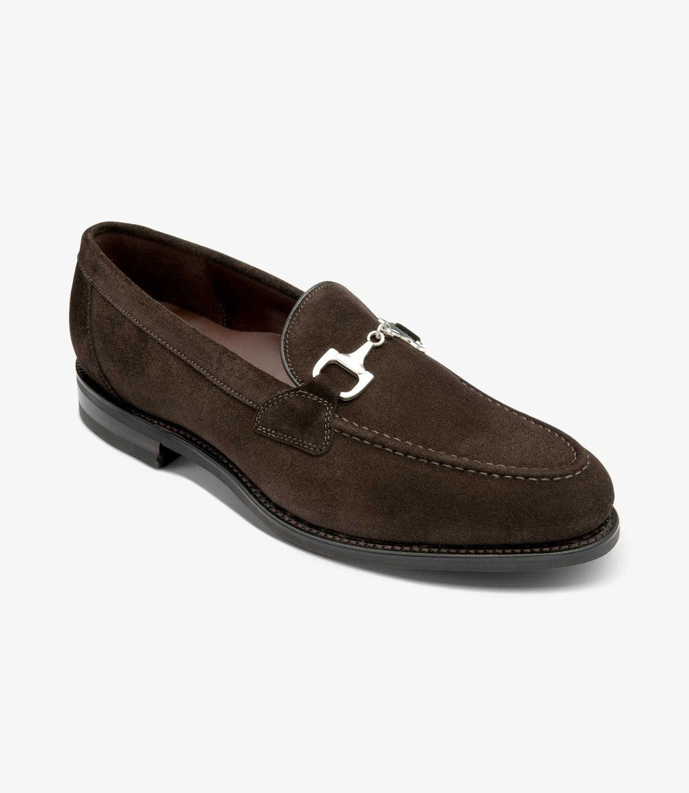 LOAKE KENSINGTON DARK BROWN SUEDE LOAFER SLIP ON RUBBER SOLE F-MEDIUM