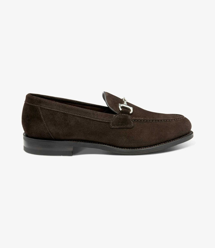 LOAKE KENSINGTON DARK BROWN SUEDE LOAFER SLIP ON RUBBER SOLE F-MEDIUM