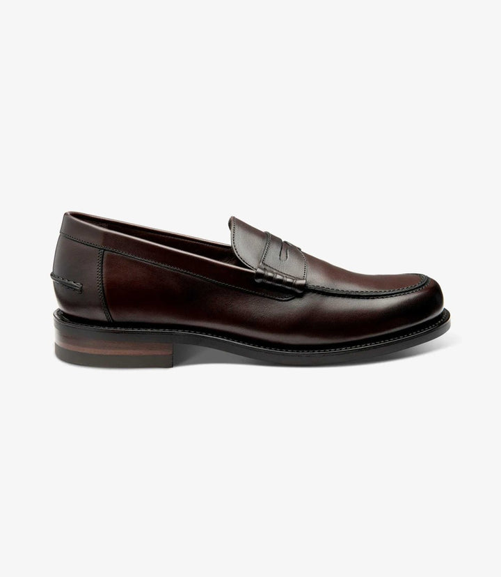 LOAKE KINGSCLIFFE DARK BROWN LOAFER SLIP ON RUBBER SOLE F-MEDIUM