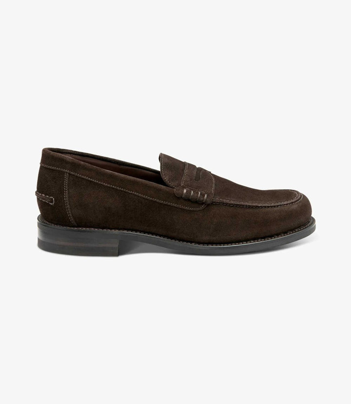 LOAKE KINGSCLIFFE DARK BROWN SUEDE LOAFER SLIP ON RUBBER SOLE F-MEDIUM