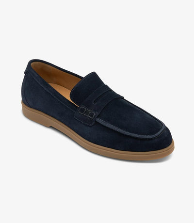 LOAKE LUCCA NAVY SUEDE LOAFER RUBBER SOLE F-MEDIUM