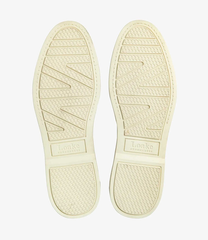 LOAKE TUSCANY NAVY SUEDE LOAFER SLIP ON RUBBER SOLE F-MEDIUM