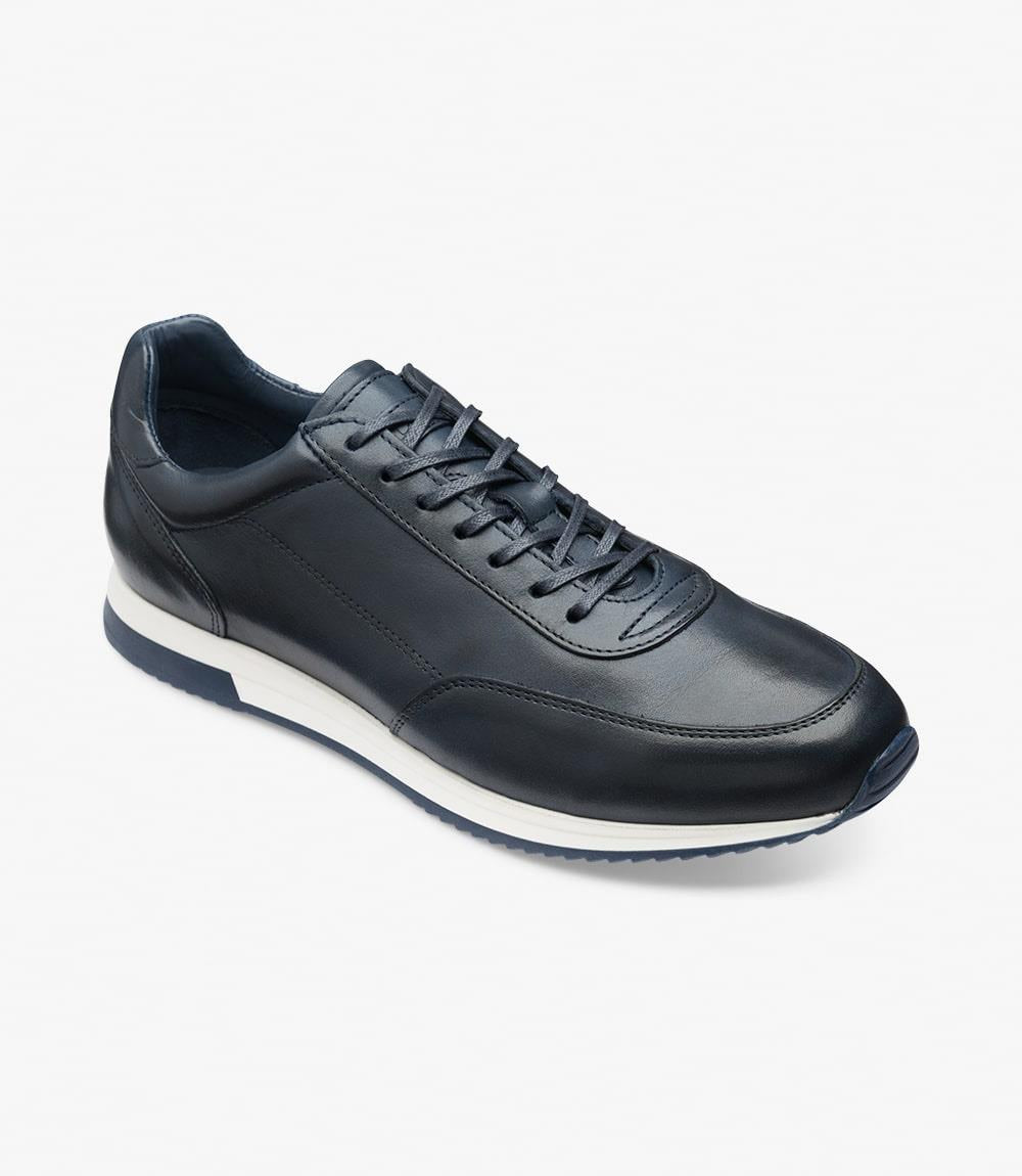 LOAKE BANNISTER NAVY LEATHER TRAINER RUBBER SOLE F-MEDIUM