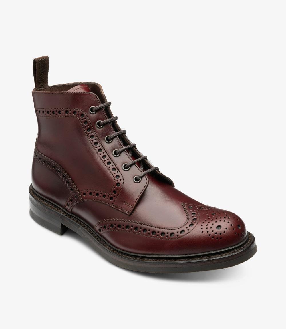 LOAKE BEDALE BURGUNDY BROGUE BOOT RUBBER SOLE G-WIDE