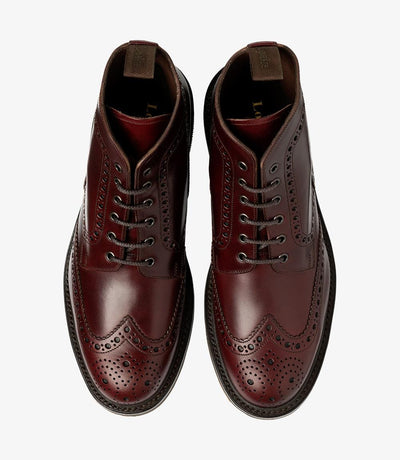 LOAKE BEDALE BURGUNDY BROGUE BOOT RUBBER SOLE G-WIDE