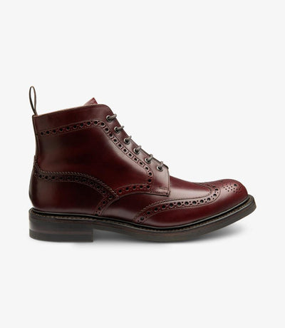 LOAKE BEDALE BURGUNDY BROGUE BOOT RUBBER SOLE G-WIDE