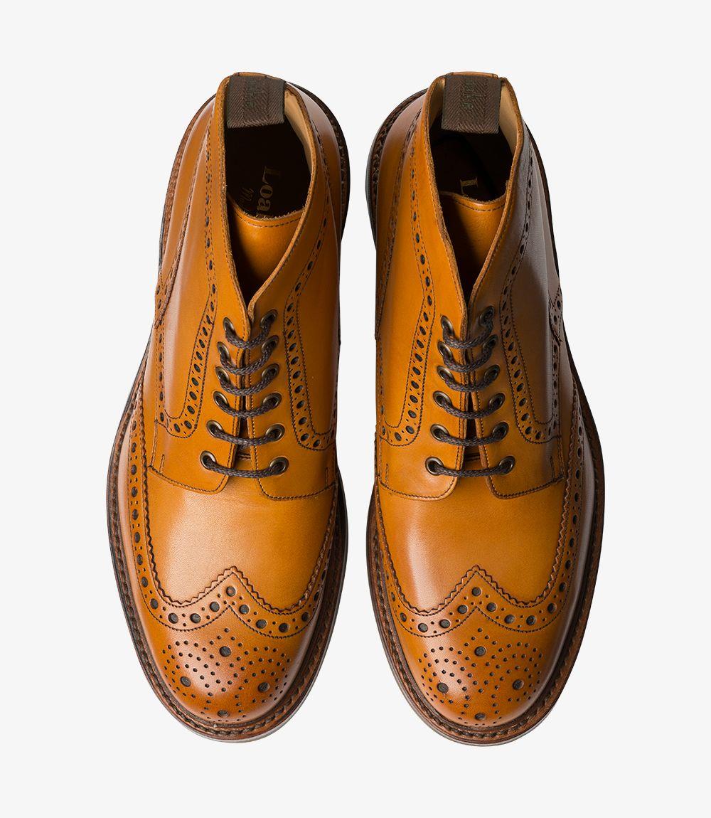 LOAKE BEDALE TAN BROGUE BOOT RUBBER SOLE G-WIDE