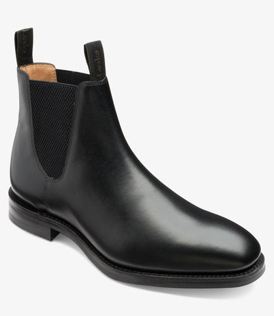 LOAKE CHATSWORTH BLACK LEATHER CHELSEA BOOT RUBBER SOLE G-WIDE