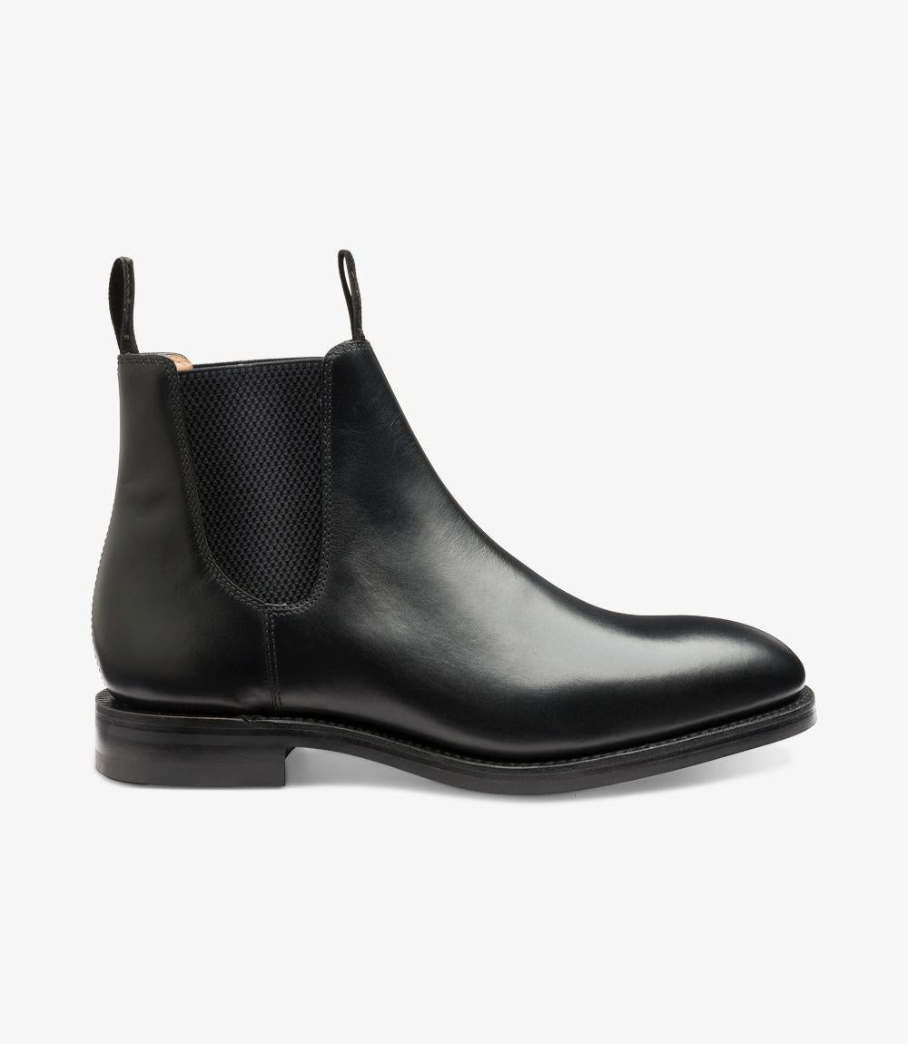 LOAKE CHATSWORTH BLACK LEATHER CHELSEA BOOT RUBBER SOLE G-WIDE