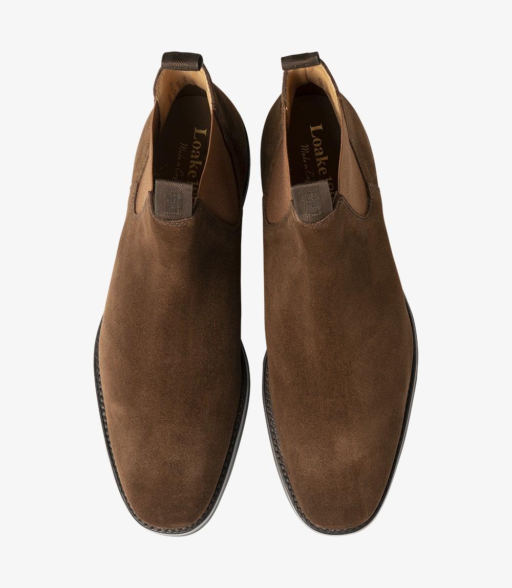 LOAKE CHATSWORTH TOBACCO SUEDE CHELSEA BOOT RUBBER SOLE G-WIDE
