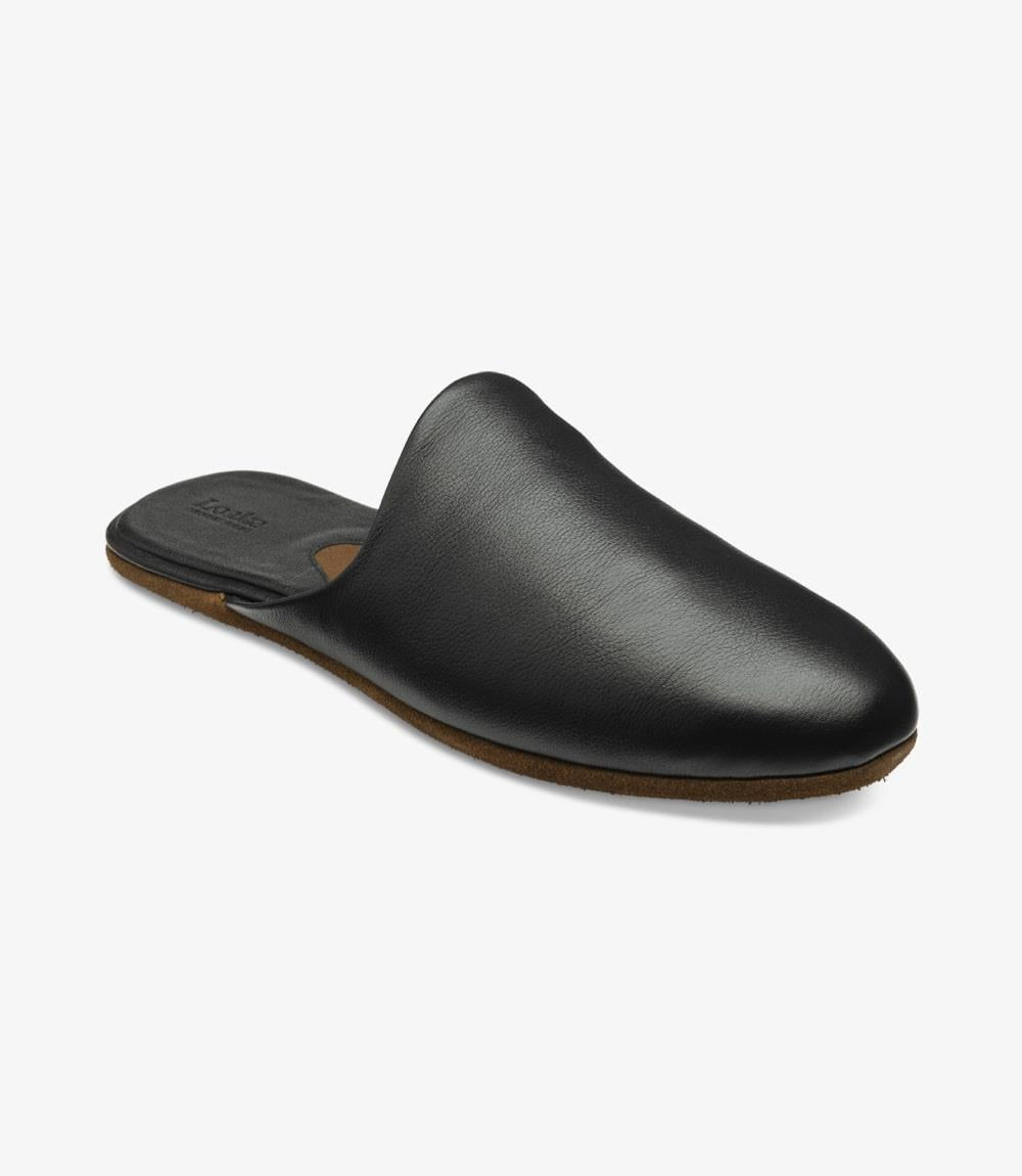 Garrick Black Leather Slippers – Loake Shoes Australasia