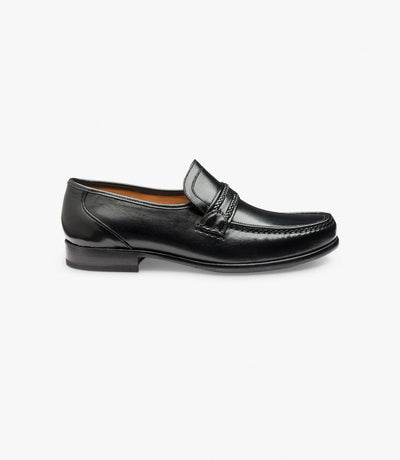 LOAKE ROME BLACK LOAFER MOCCASIN LEATHER SOLE GX-EXTRA WIDE